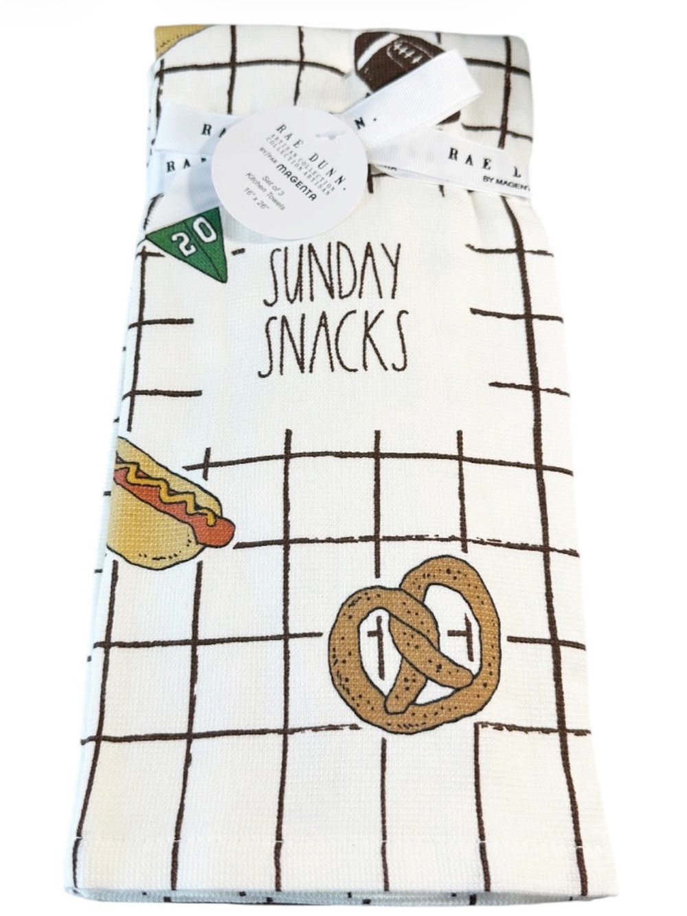 NEW Rae Dunn SUNDAY SNACKS Football Kitchen Towel Set/3